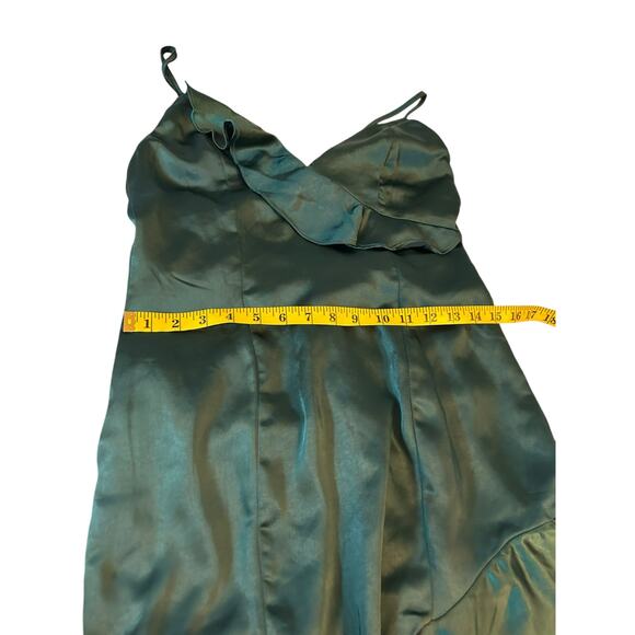 Lulus Green Satin Lucky Lady Ruffled Gown- Size M - Picture 7 of 15